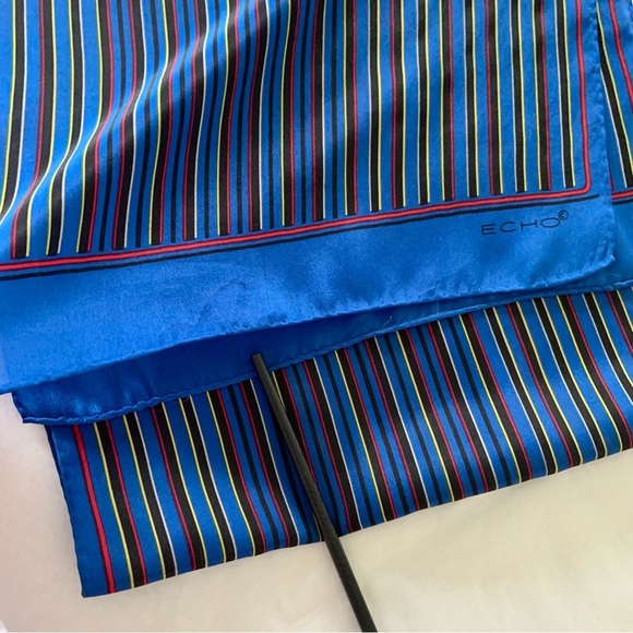 ECHO royal blue striped silk scarf - Picture 3 of 6